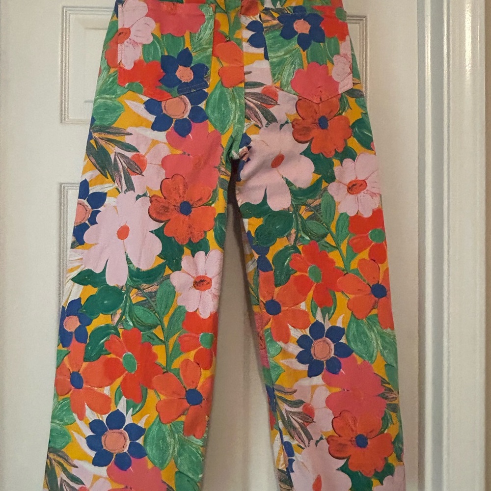 GB Jeans Juniors Size 7 Flower Power Hippie Stretch Floral Gianni Bini Unhemmed - Picture 5 of 6